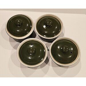 Vintage Set of 4 Hall 63 Made in USA Stoneware‎ Vented-Lid Soup Crock/Bowls